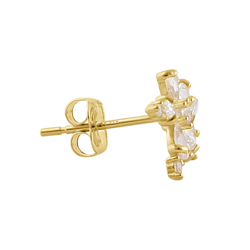 Solid 14K Gold Star Flower CZ Earrings