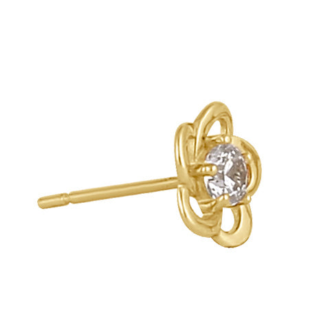 Solid 14K Gold Round Flower CZ Earrings