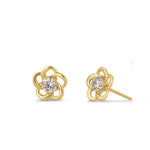 Solid 14K Gold Round Flower CZ Earrings