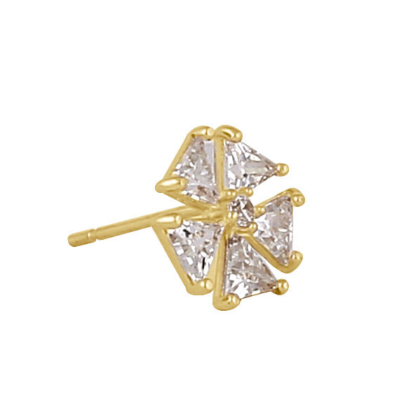 Solid 14K Gold Triangular Flower CZ Earrings