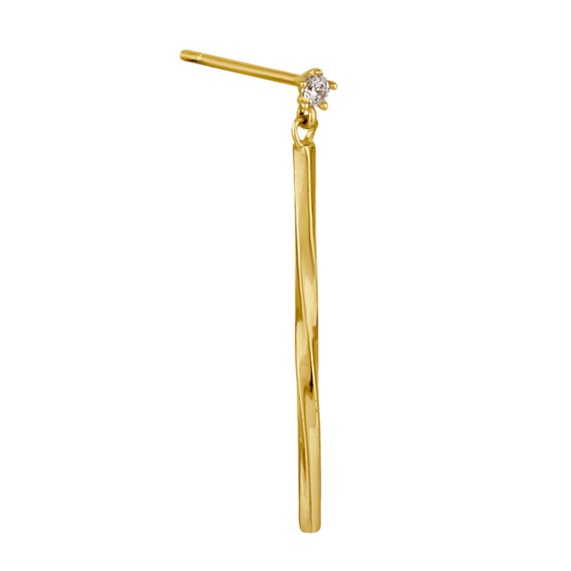 Solid 14K Gold Dangle Bar CZ Earrings