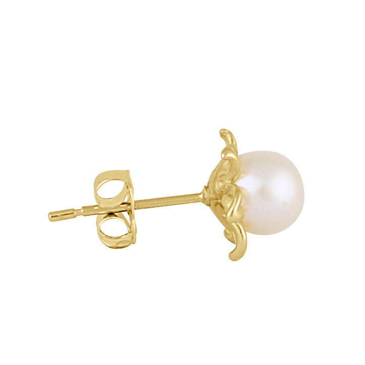 Solid 14K Gold Flower Fresh Water Pearl Earrings