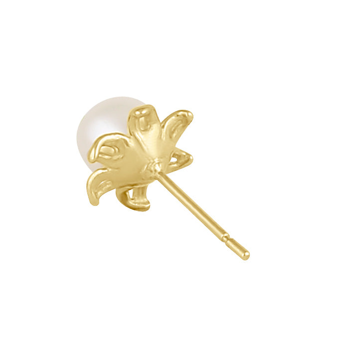 Solid 14K Gold Flower Fresh Water Pearl Earrings