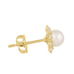 Solid 14K Gold Sun Flower Pearl and CZ Earrings