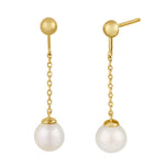 Solid 14K Gold Dangling Pearl Earrings