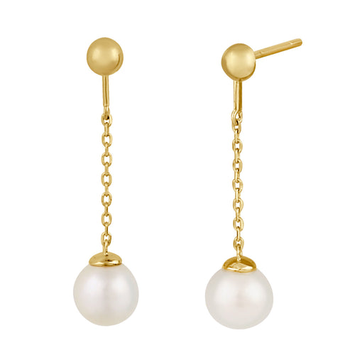 Solid 14K Gold Dangling Pearl Earrings