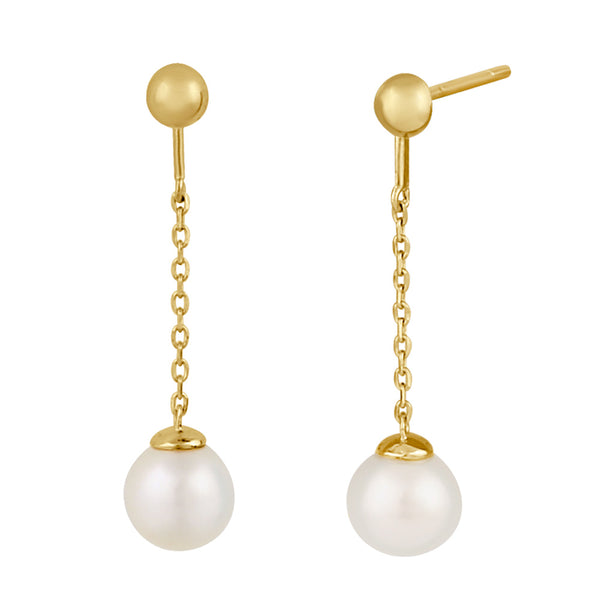 Solid 14K Gold Dangling Pearl Earrings