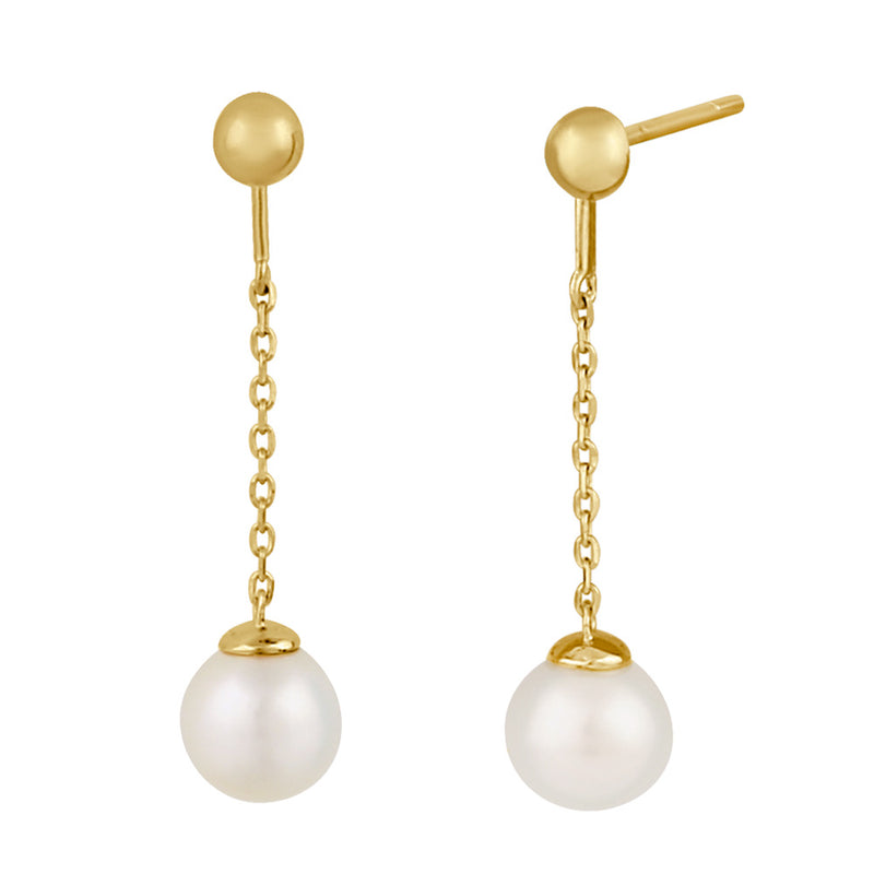 Solid 14K Gold Dangling Fresh Water Pearl  Earrings