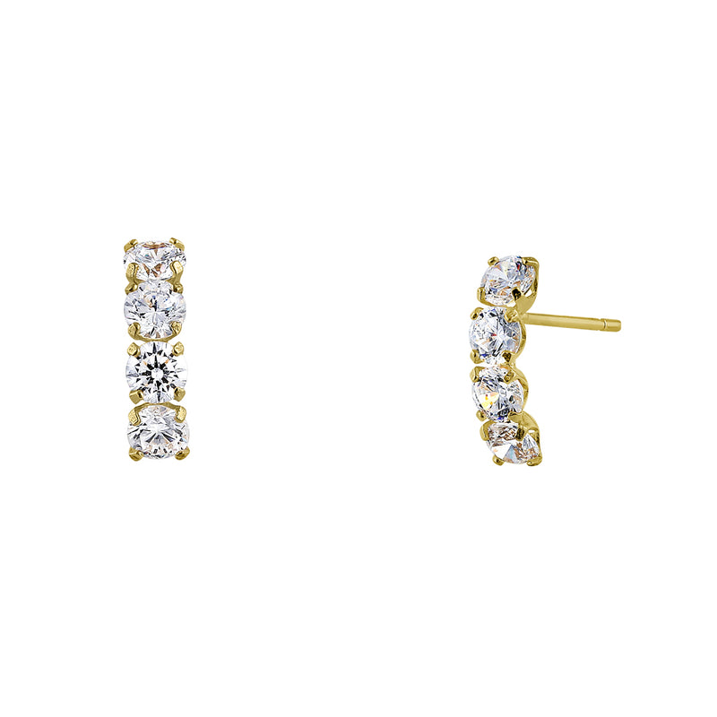 Solid 14K Yellow Gold Half Loop Round CZ Earrings