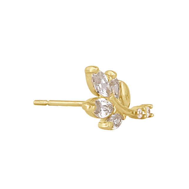 Solid 14K Gold Trendy Branch CZ Earrings