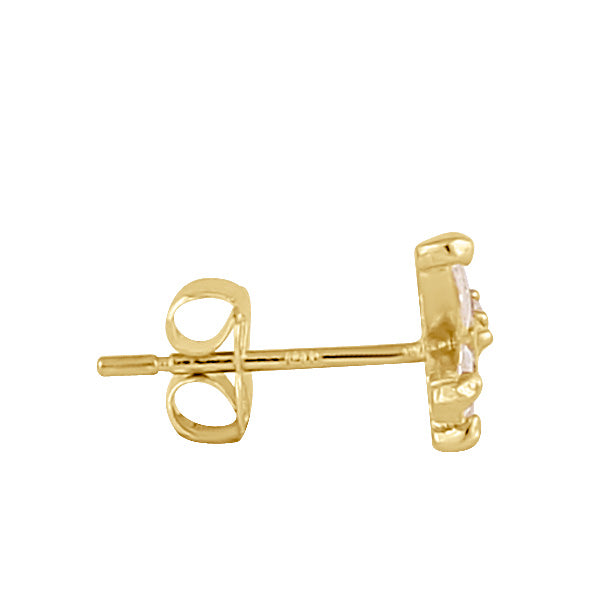 Solid 14K Gold Trendy Branch CZ Earrings