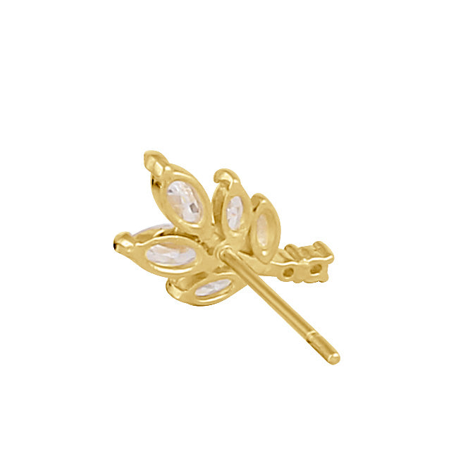 Solid 14K Gold Trendy Branch CZ Earrings