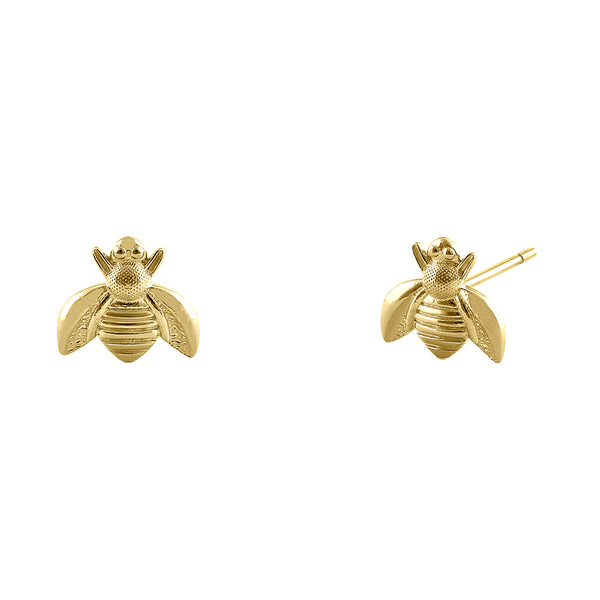 Solid 14K Yellow Gold Bee Earrings