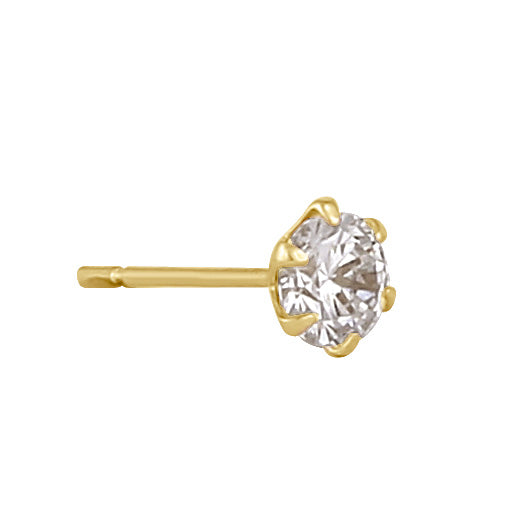 Solid 14K Gold 4.0mm Round CZ Earrings