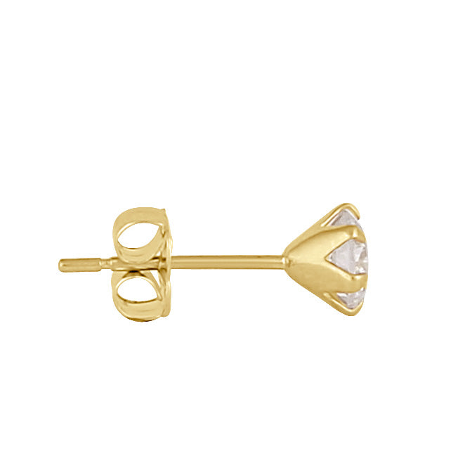 Solid 14K Gold 4.0mm Round CZ Earrings