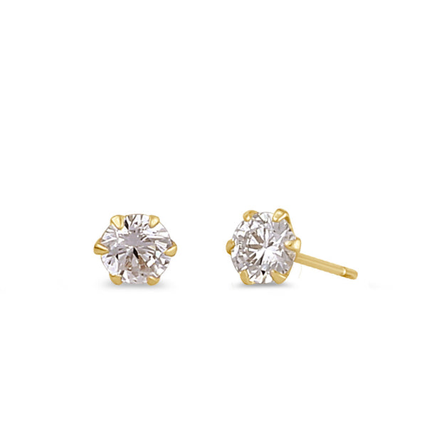 Solid 14K Gold 4.0mm Round CZ Earrings