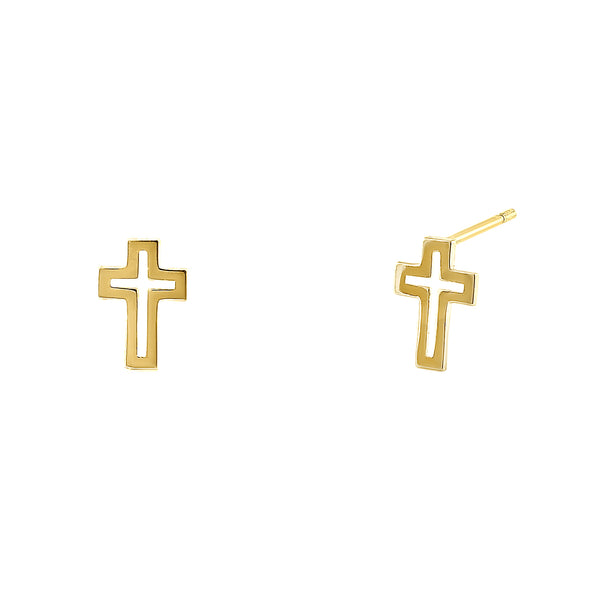 Solid 14K Yellow Gold Cross Outline Earrings