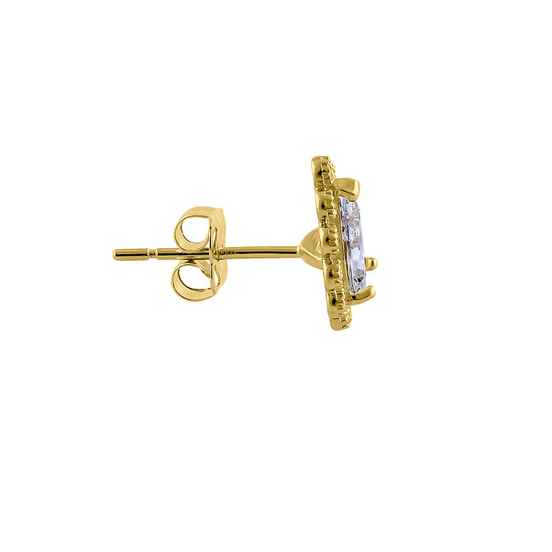 Solid 14K Yellow Gold Halo Pear Cut CZ Earrings
