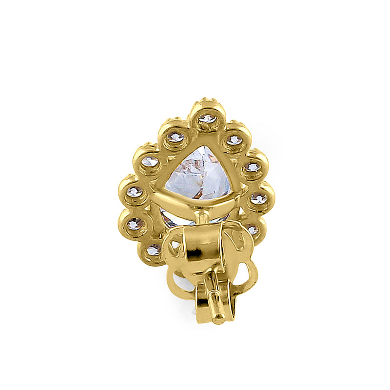 Solid 14K Yellow Gold Halo Pear Cut CZ Earrings