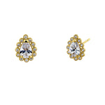 Solid 14K Yellow Gold Halo Pear Cut CZ Earrings