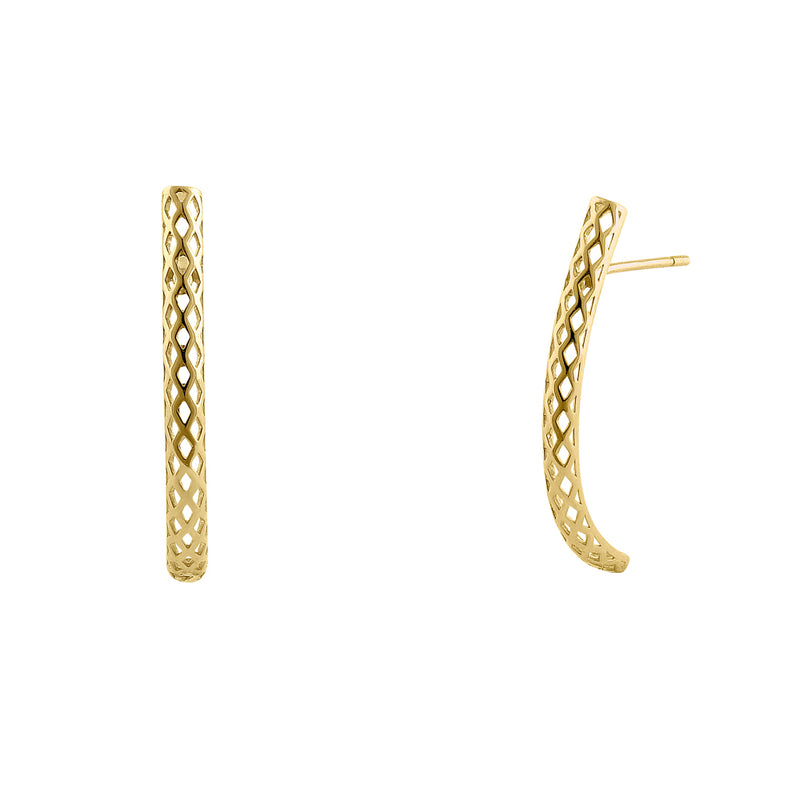 Solid 14K Yellow Gold Half Loop Knit Pattern Earrings