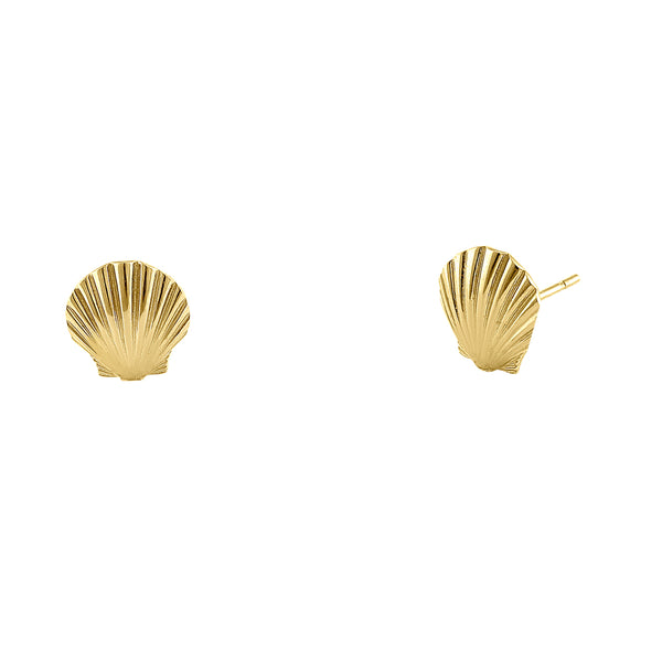 Solid 14K Yellow Gold Clam Earrings