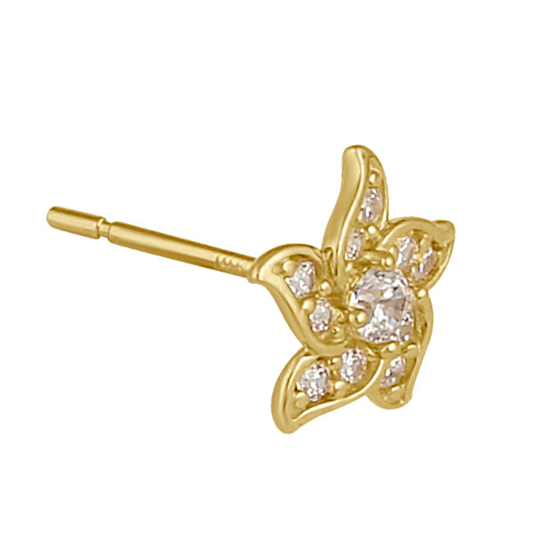 Solid 14K Gold Blowing Flower with CZ Earrings