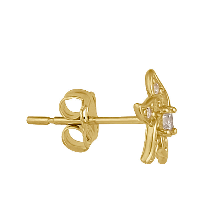 Solid 14K Gold Blowing Flower with CZ Earrings