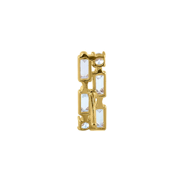 Solid 14K Yellow Gold Rectangular Round & Emerald Cut CZ Earrings