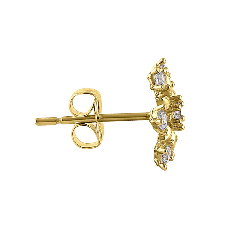 Solid 14K Yellow Gold Snowflake CZ Earrings