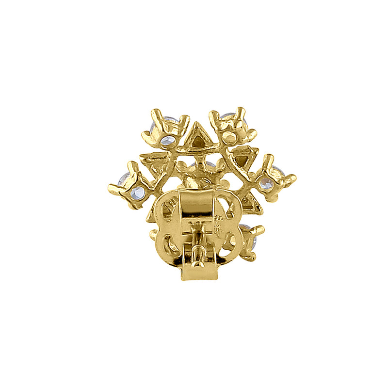 Solid 14K Yellow Gold Snowflake CZ Earrings