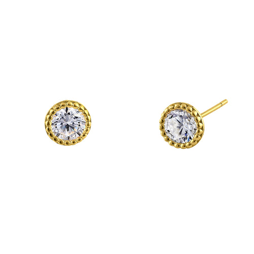 Solid 14K Yellow Gold Simple Round CZ Earrings