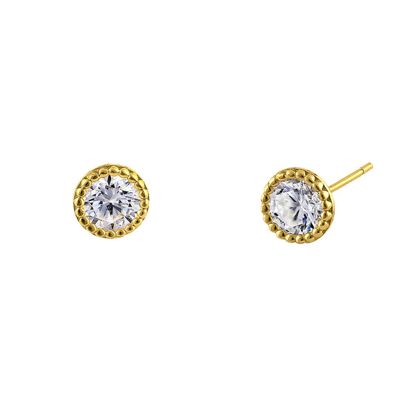 Solid 14K Yellow Gold Simple Round CZ Earrings