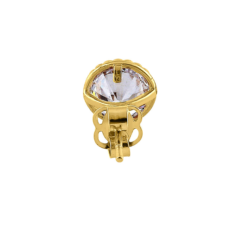 Solid 14K Yellow Gold Simple Round CZ Earrings