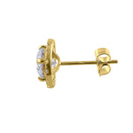 Solid 14K Yellow Gold Simple Halo Round CZ Earrings