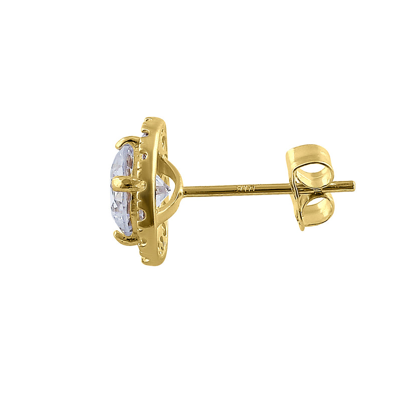 Solid 14K Yellow Gold Simple Halo Round CZ Earrings