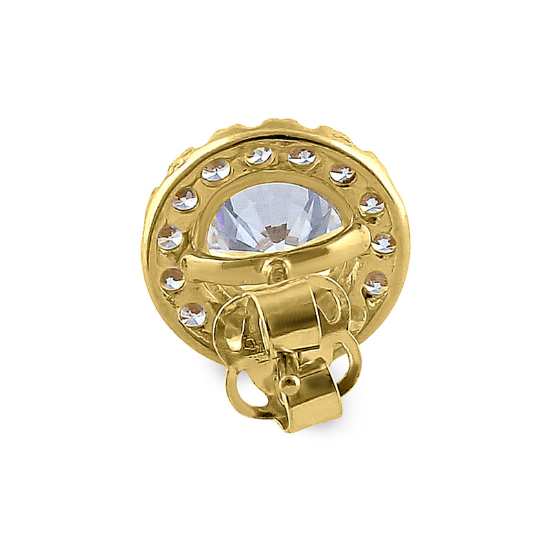 Solid 14K Yellow Gold Simple Halo Round CZ Earrings