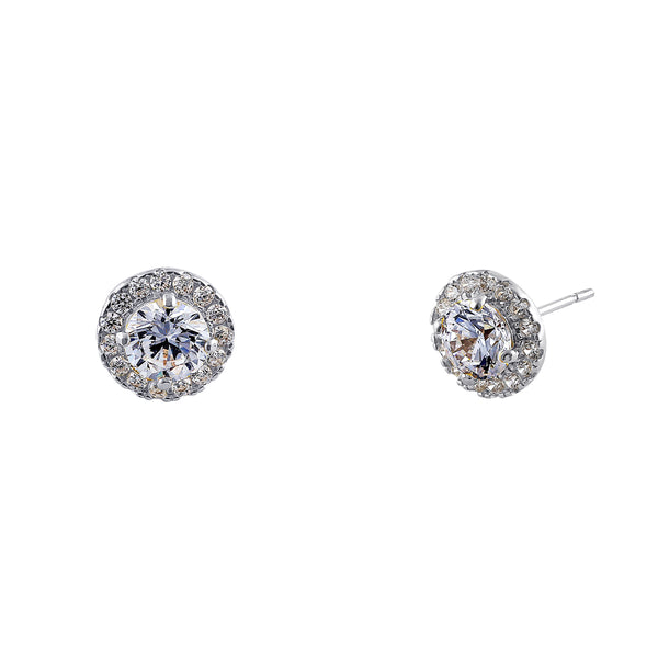 .92 ct Solid 14K White Gold Simple Halo Round CZ Earrings