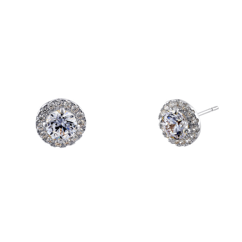 Solid 14K White Gold Simple Halo Round CZ Earrings