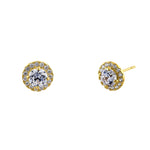 Solid 14K Yellow Gold Simple Halo Round CZ Earrings