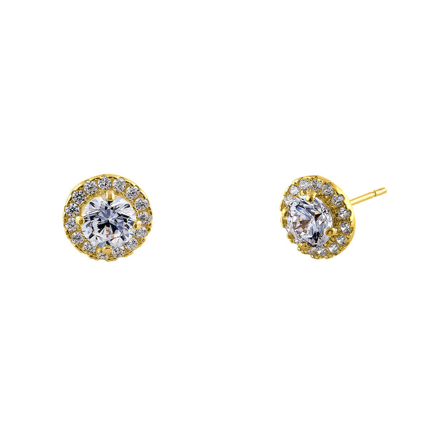 Solid 14K Yellow Gold Simple Halo Round CZ Earrings