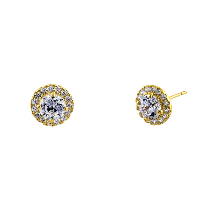 Solid 14K Yellow Gold Simple Halo Round CZ Earrings