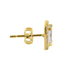 Solid 14K Yellow Gold Halo Baguette Straight CZ Earrings
