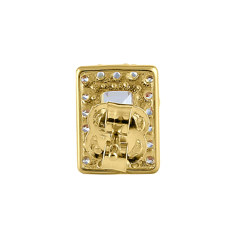 Solid 14K Yellow Gold Halo Baguette Straight CZ Earrings