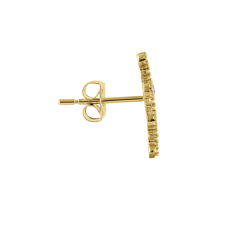 Solid 14K Yellow Gold Cross CZ Earrings