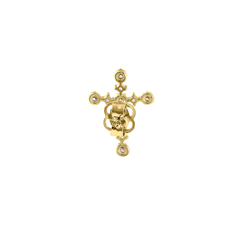 Solid 14K Yellow Gold Cross CZ Earrings