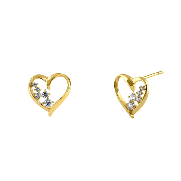 Solid 14K Yellow Gold Sparkling Heart CZ Earrings