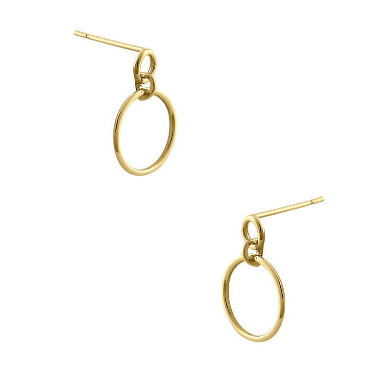 Solid 14K Yellow Gold Dangle Hoop Earrings