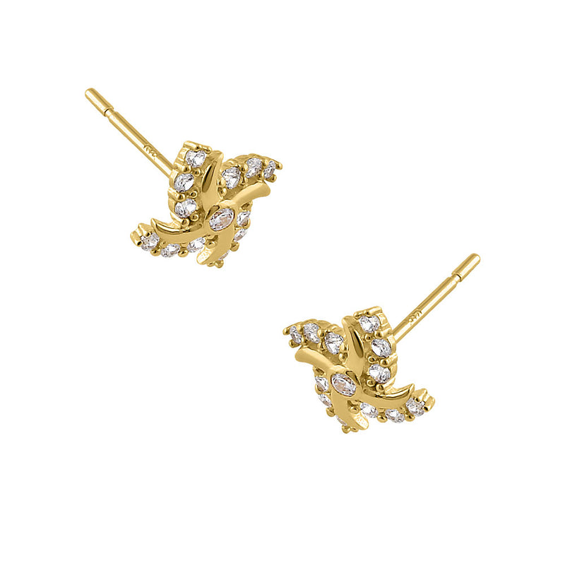 Solid 14K Yellow Gold Pinwheel CZ Earrings