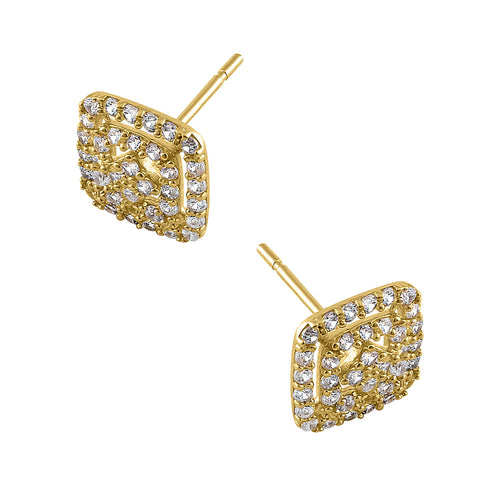 Solid 14K Yellow Gold Hedge Maze CZ Earrings
